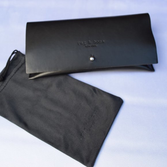 Rag & Bone Sunglasses Eyeglasses Case ,Black Soft Leather, Black Drawstring Bag - Picture 9 of 12